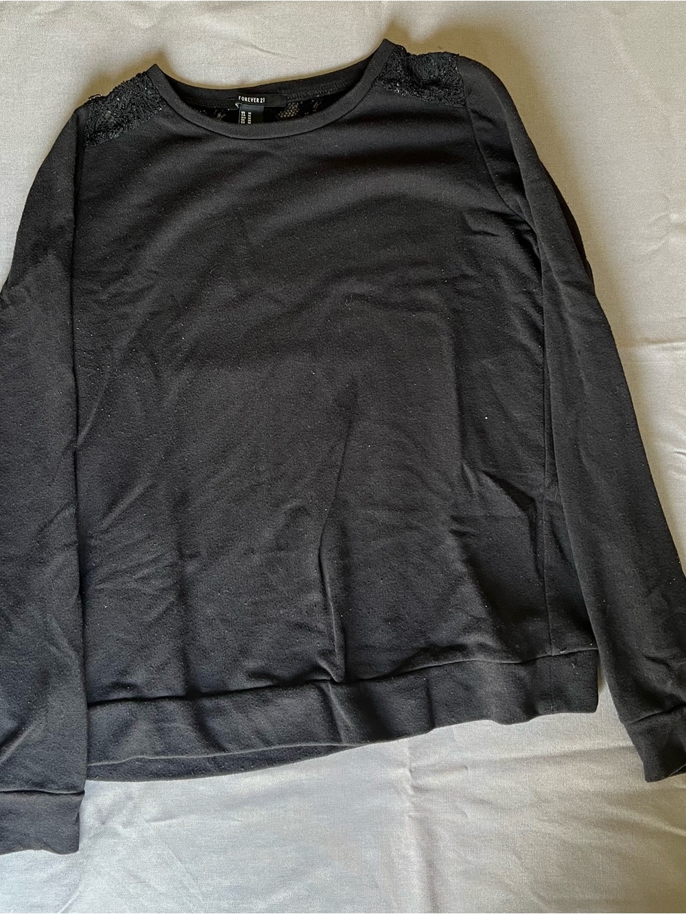 Forever 21 Black Long Sleeve Crew Sweatshirt with Shoulder Lace